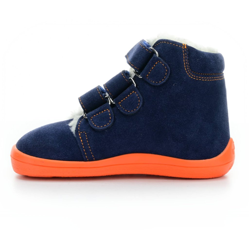Beda Blue Mandarine mit Membran (BF 0001/W/MK/Fell, höher) dunkelblaue Winter-Barfußstiefeletten