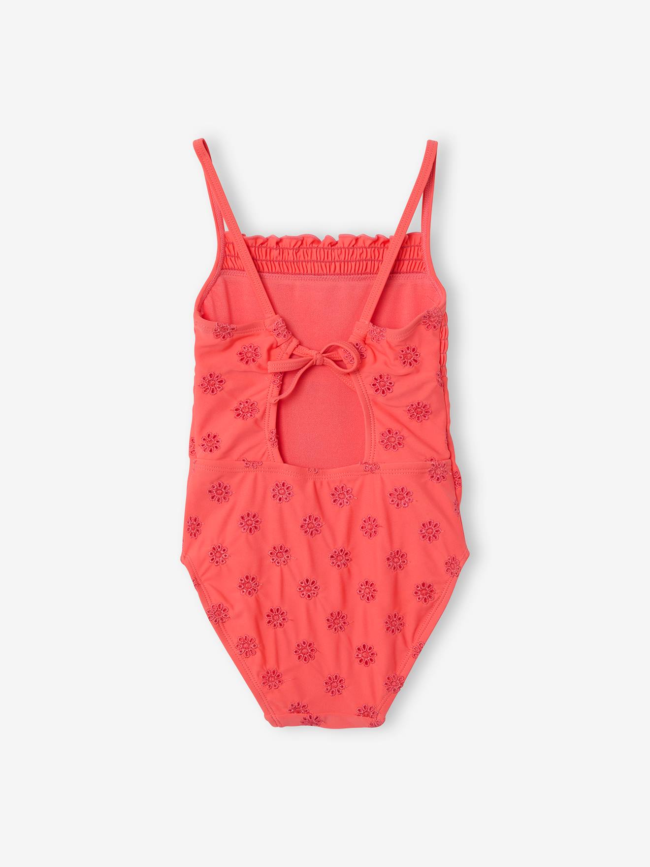 Maillot de bain 1 pièce fille broderie anglaise rose pivoine