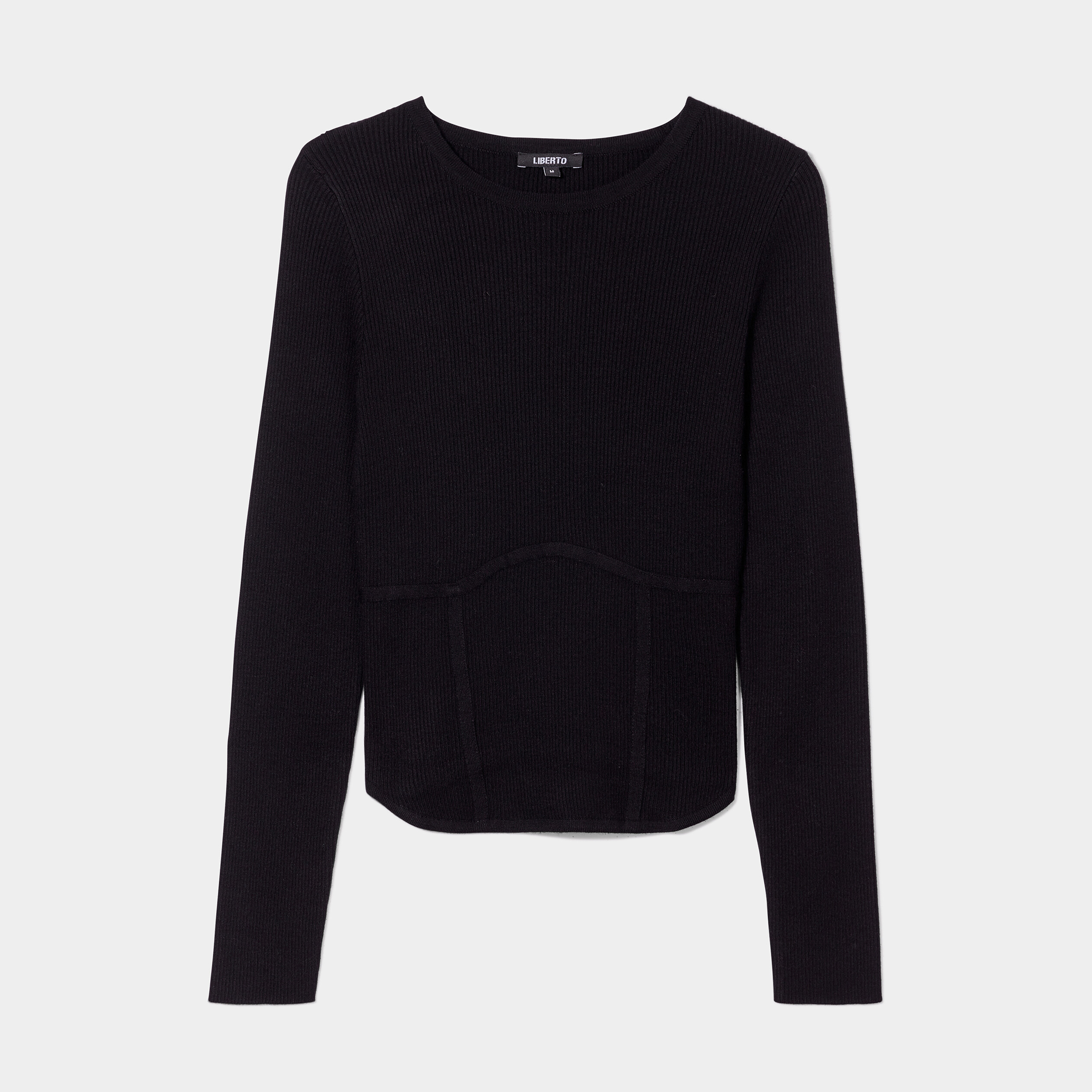 Pull esprit corset court Liberto noir femme | La Halle