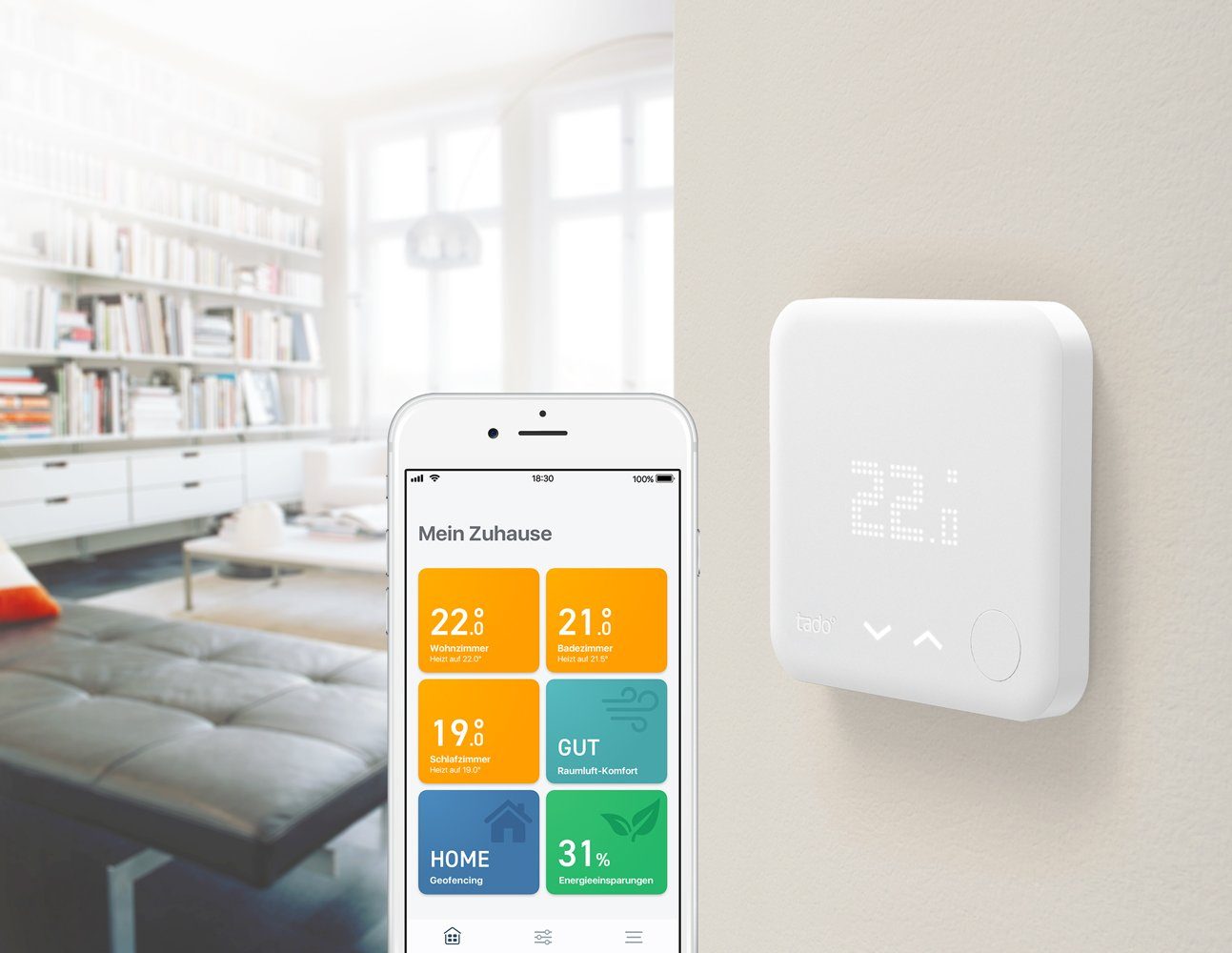 Tado Heizkörperthermostat Starter Kit - Smartes Thermostat V3+ (Verkabelt) für Heizthermen + FBH, (1 St)