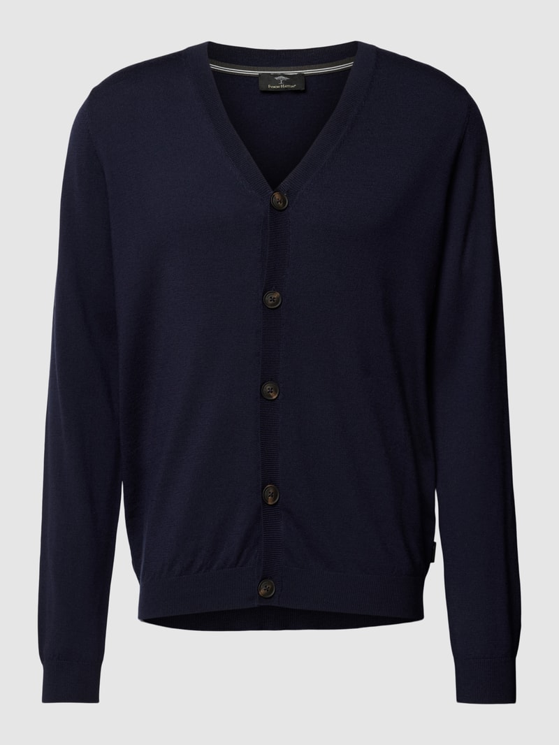 Strickjacke aus Wolle mit V-Ausschnitt in marineblau