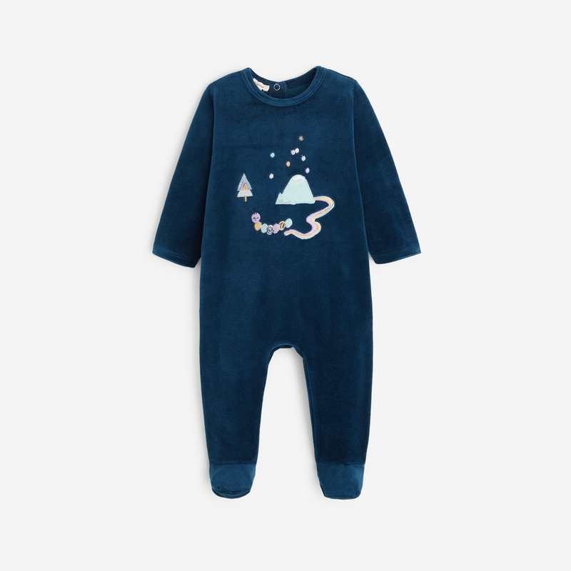 Pyjama à motifs bébé mixte bleu marine en velours maille Catimini