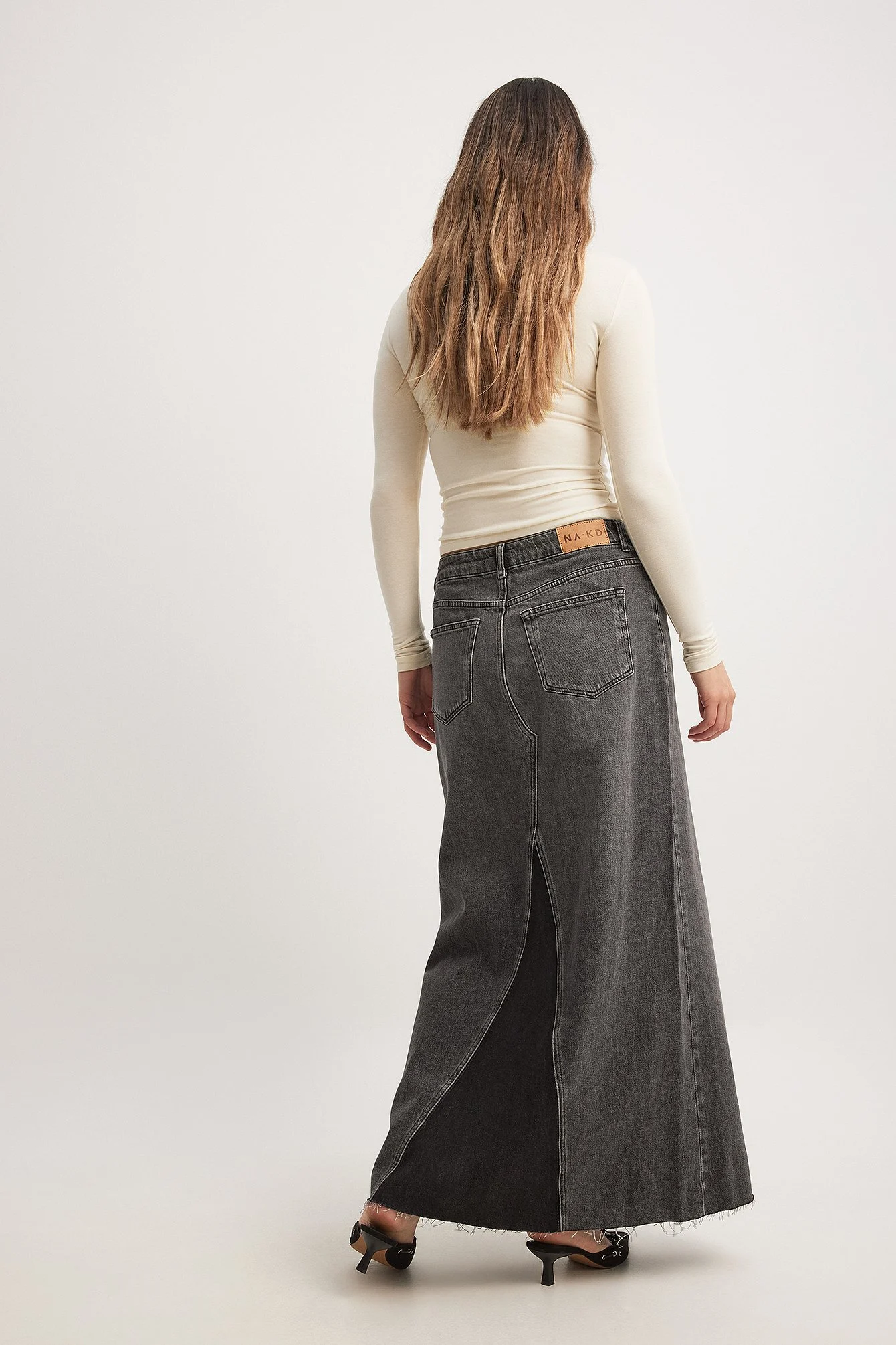Panellierter Maxi-Jeansrock