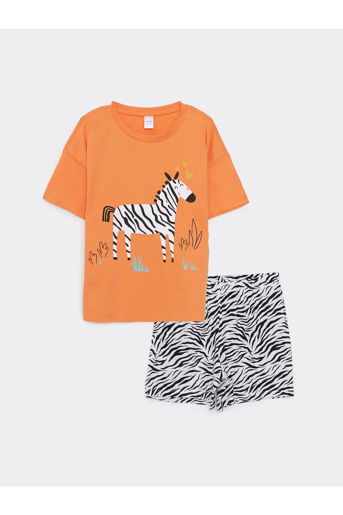 LC Waikiki  Bedrucktes kurzärmliges Mädchen-Pyjama-Set mit Rundhalsausschnitt und Shorts