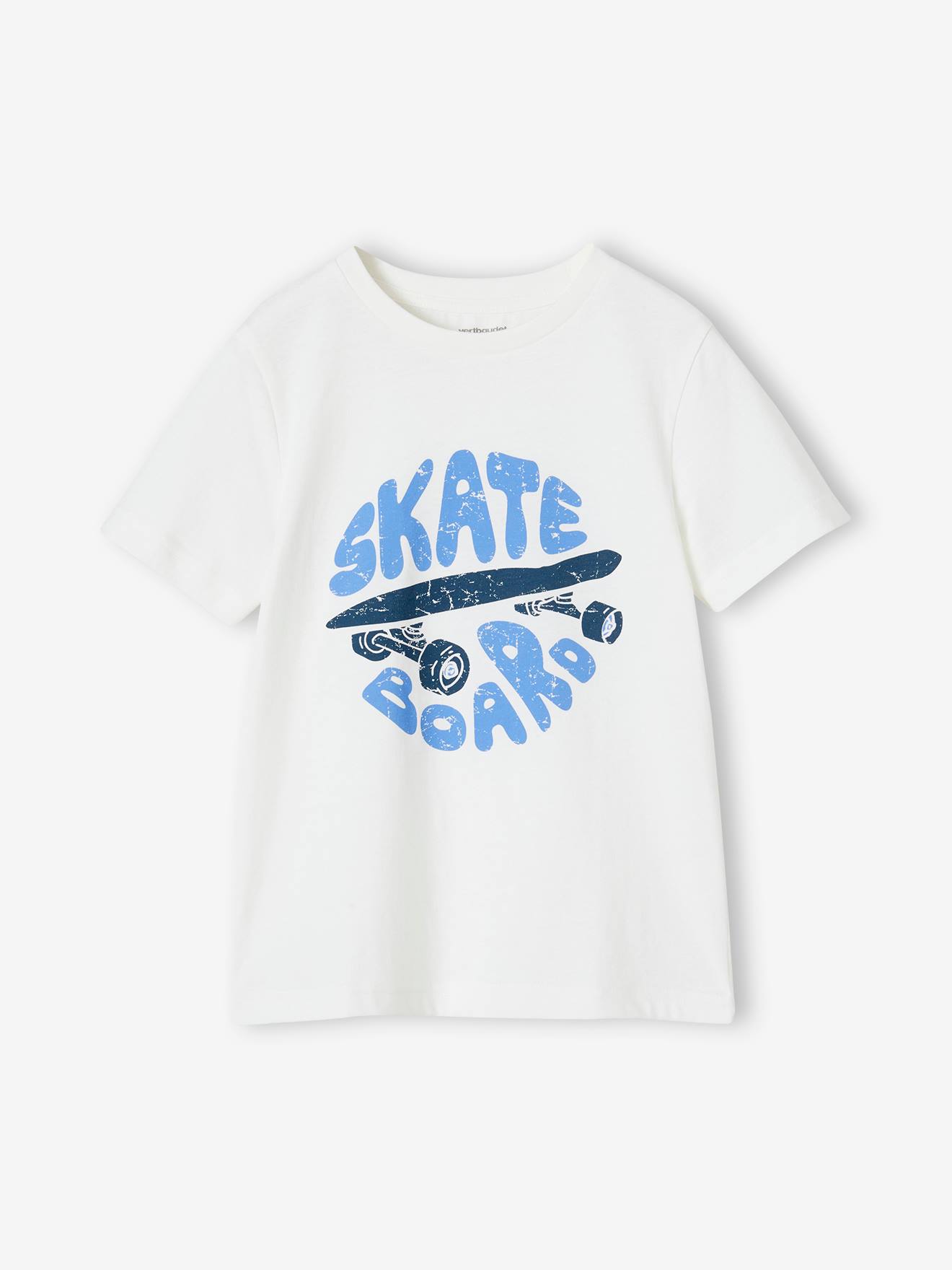 Vertbaudet Jungen T-Shirt mit Schriftzug oder Print BASIC Oeko-Tex - wollweiß