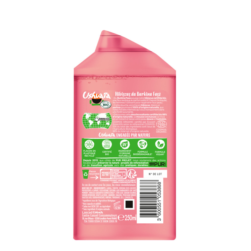 ushuaïa Ushuaïa Douche Certifiée BIO Hibiscus 250ml Douche Certifiée BIO Hibiscus
