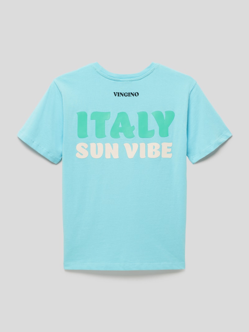 T-Shirt mit Logo-Patch Modell 'HOY' in aqua blau