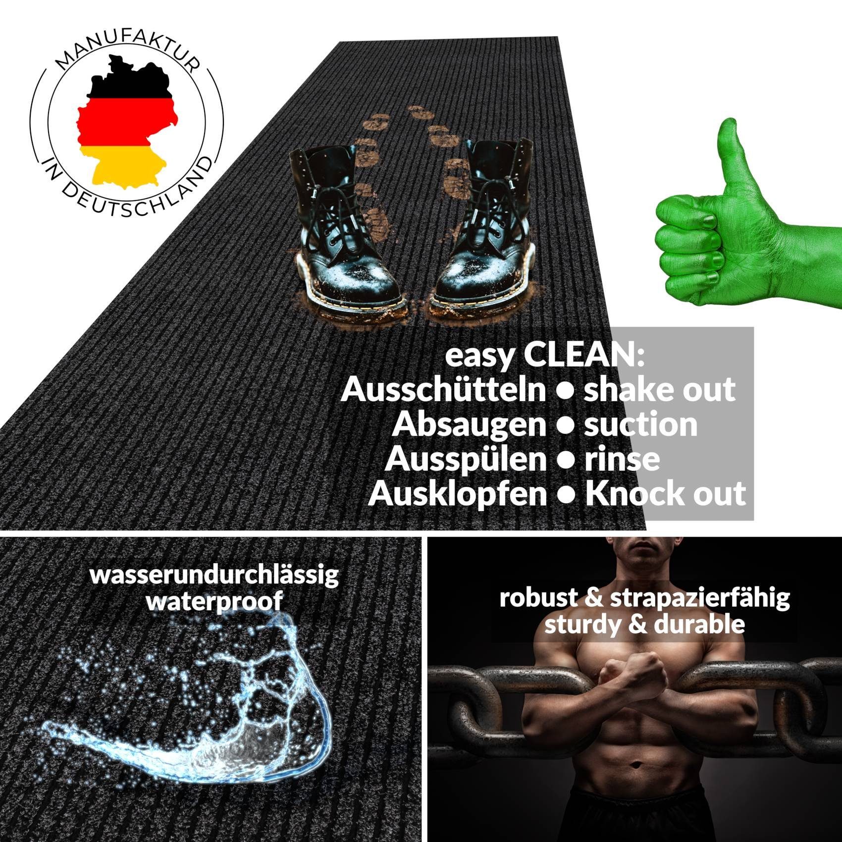Läufer Flurläufer Fußmatte Teppichläufer Textil Vorleger Läufer MiISCHA Breit, ANRO, Rechteckig, Höhe: 3 mm, Textil