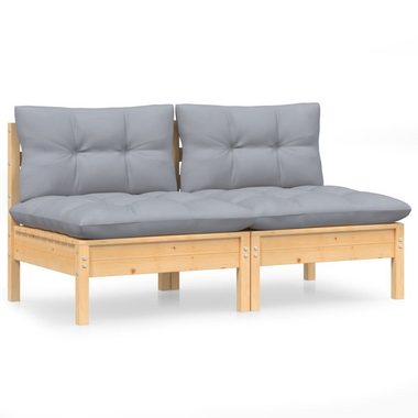 vidaXL Loungesofa 2-Sitzer-Gartensofa mit Grauen Kissen Massivholz Kiefer, 1 Teile