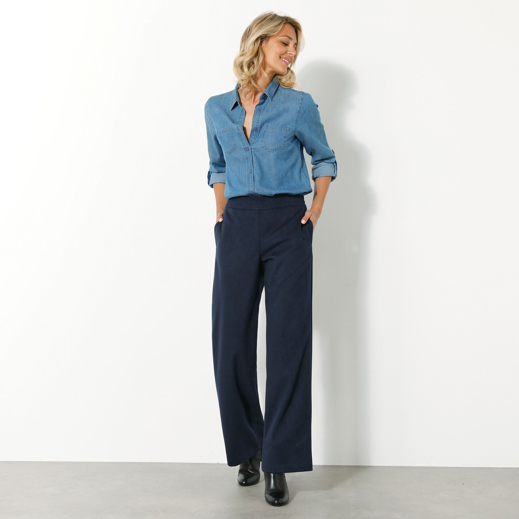 Pantalon large chaud, aspect lainage