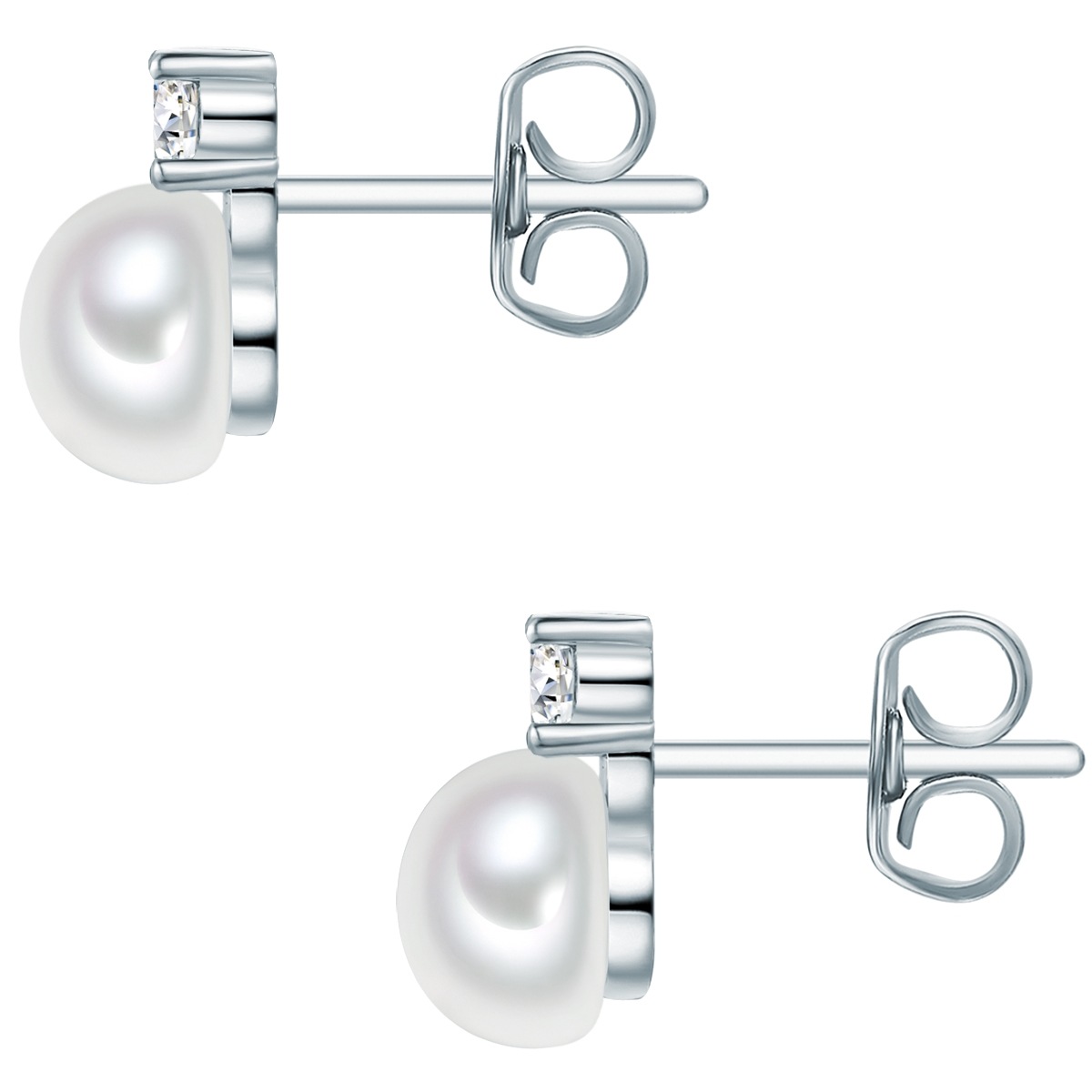 Ohrstecker Sterling Silber Zirkonia Süßwasser-Zuchtperle in Silber