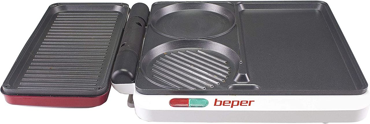 beper Beper P101CUD500 Multifunktionsgrill in Rot mit Antihaft-Beschichtung & 4 Kochflächen