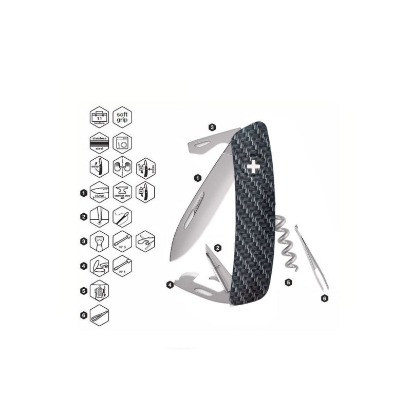Swiza D03 AllMatt Carbon Fiber, Schweizer Taschenmesser made in Swiss