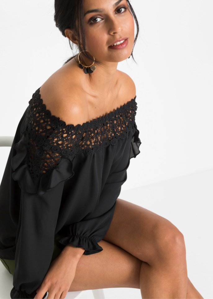 Carmenbluse mit Spitze