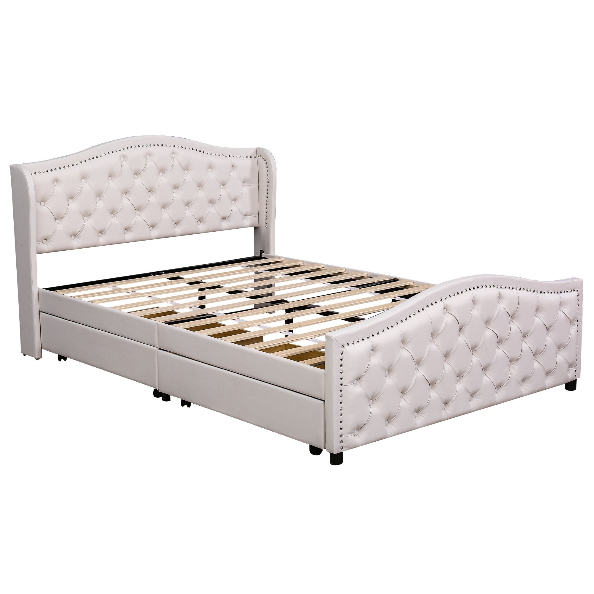 REDOM Polsterbett Doppelbett, Stauraumbett, mit 2 Schubladen