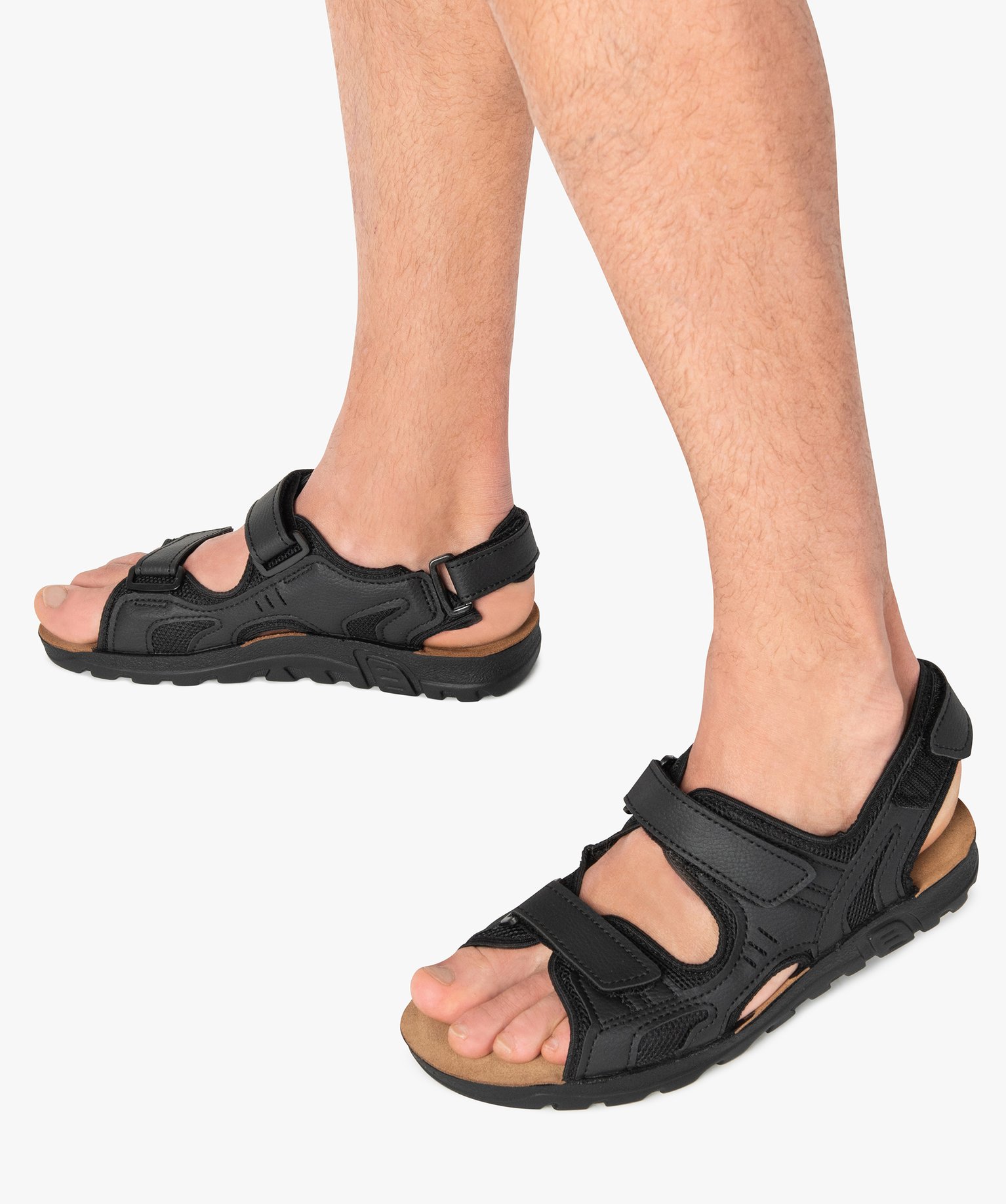 Sandales homme fermeture trois brides à scratch noir | GEMO