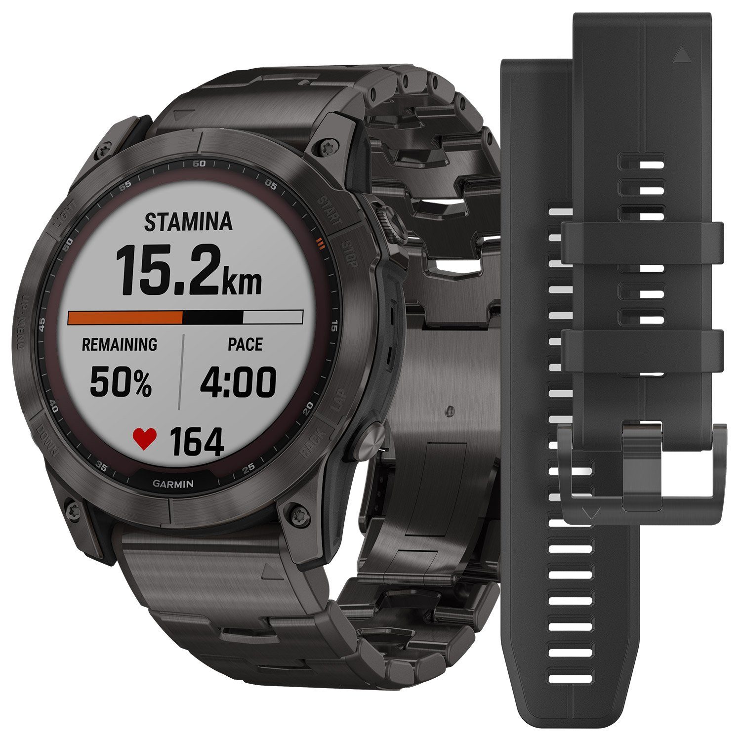 Garmin fenix 7X Saphir Solar Schwarz mit Titan-Band Fitnessuhr (3.55 cm/1.4 Zoll, Proprietär), 1-tlg.
