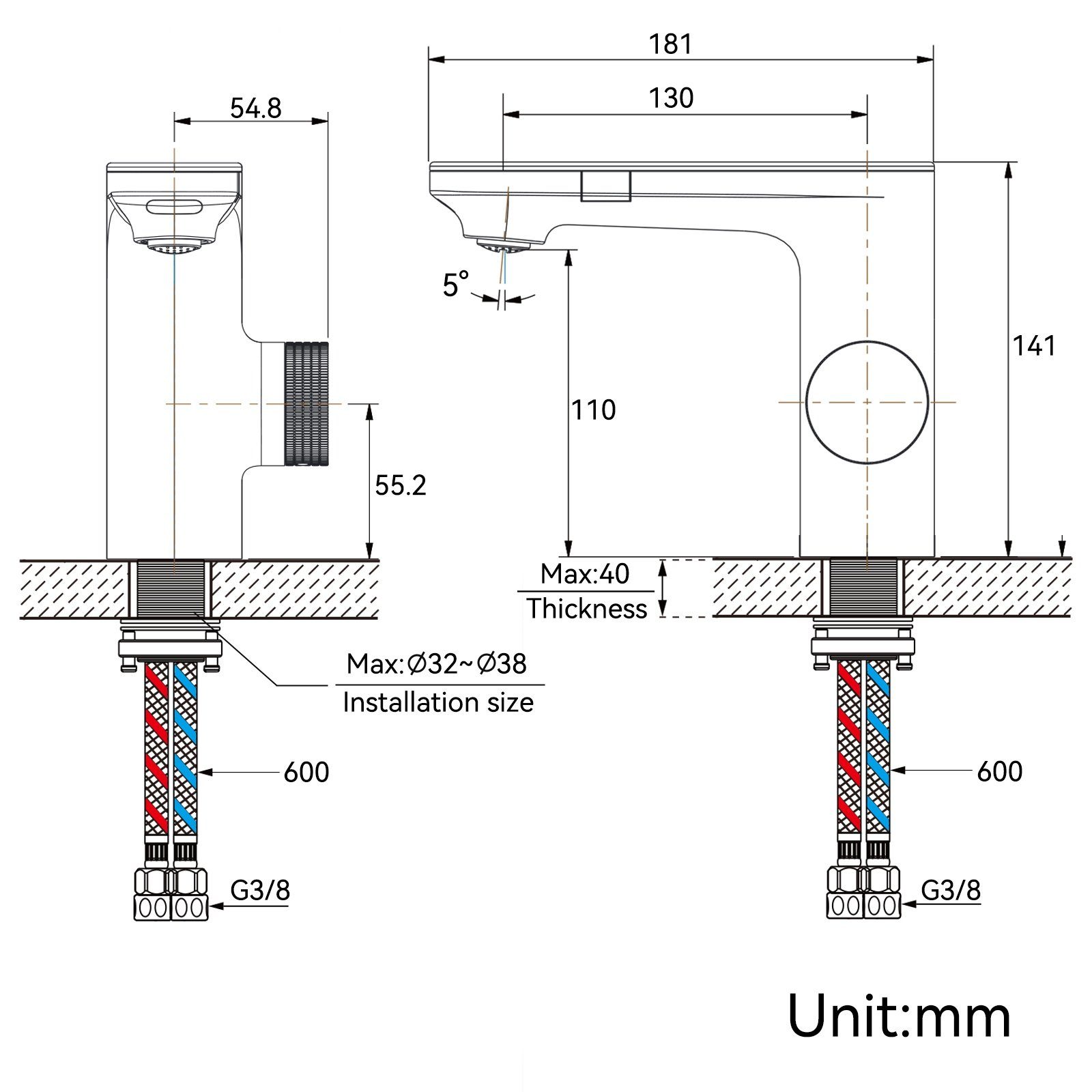 Lonheo Waschtischarmatur Automatik Infrarot IR Sensor Waschbecken Wasserhahn Mischbatterie