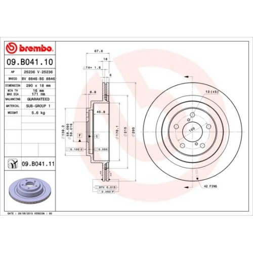 Bremsscheibe Brembo Hinterachse  2 Stück 09.B041.11 - ATU