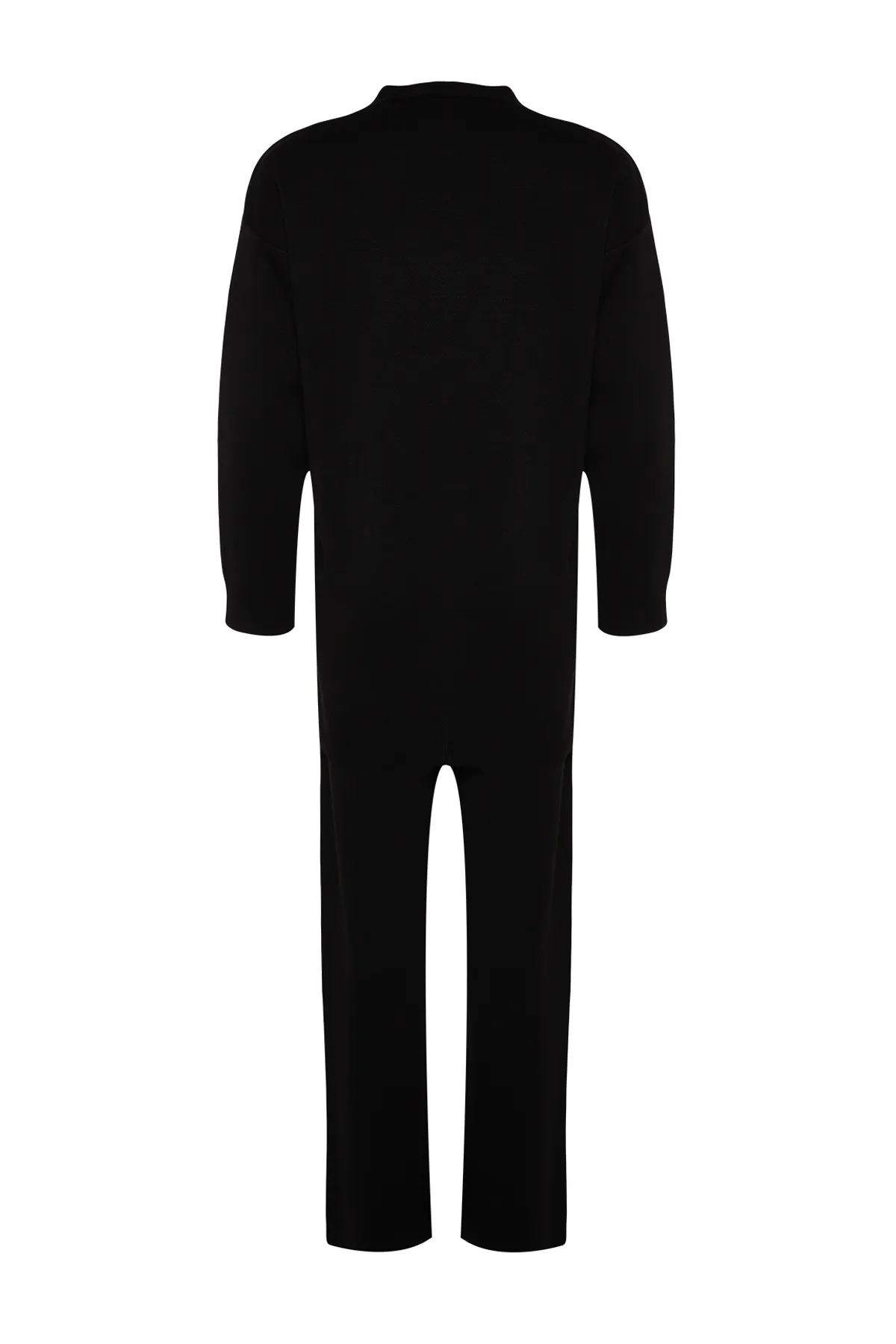 Trendyol Modest  Schwarzes Strickoberteil- und -unterteil-Set mit geknöpfter Strickjacke und Hose TCTAW24US00048