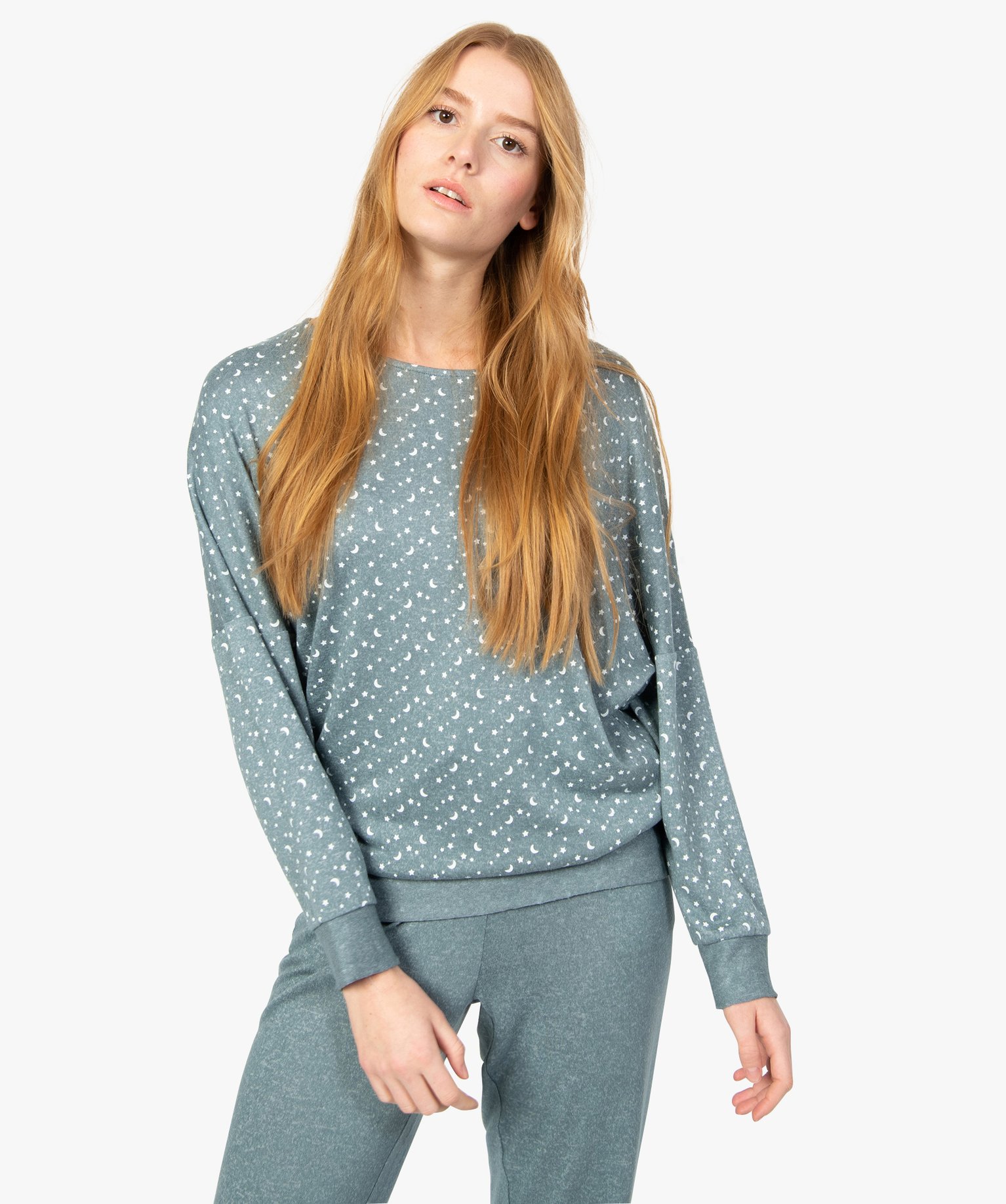 Haut de pyjama à manches chauve-souris femme imprime | GEMO