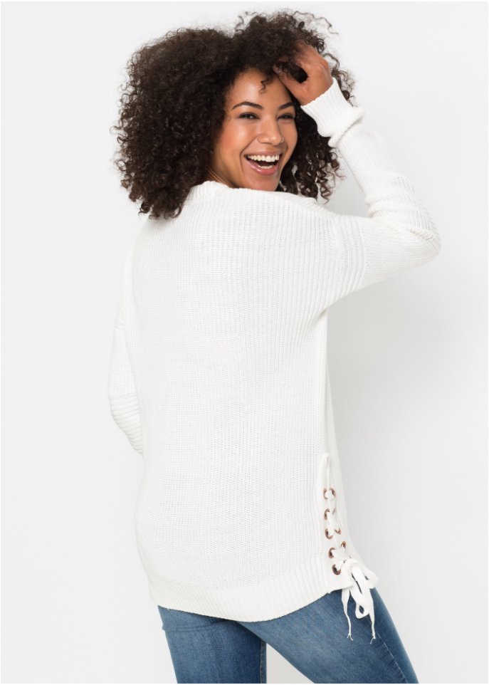 Baumwoll Pullover mit Schnürung, Oversized