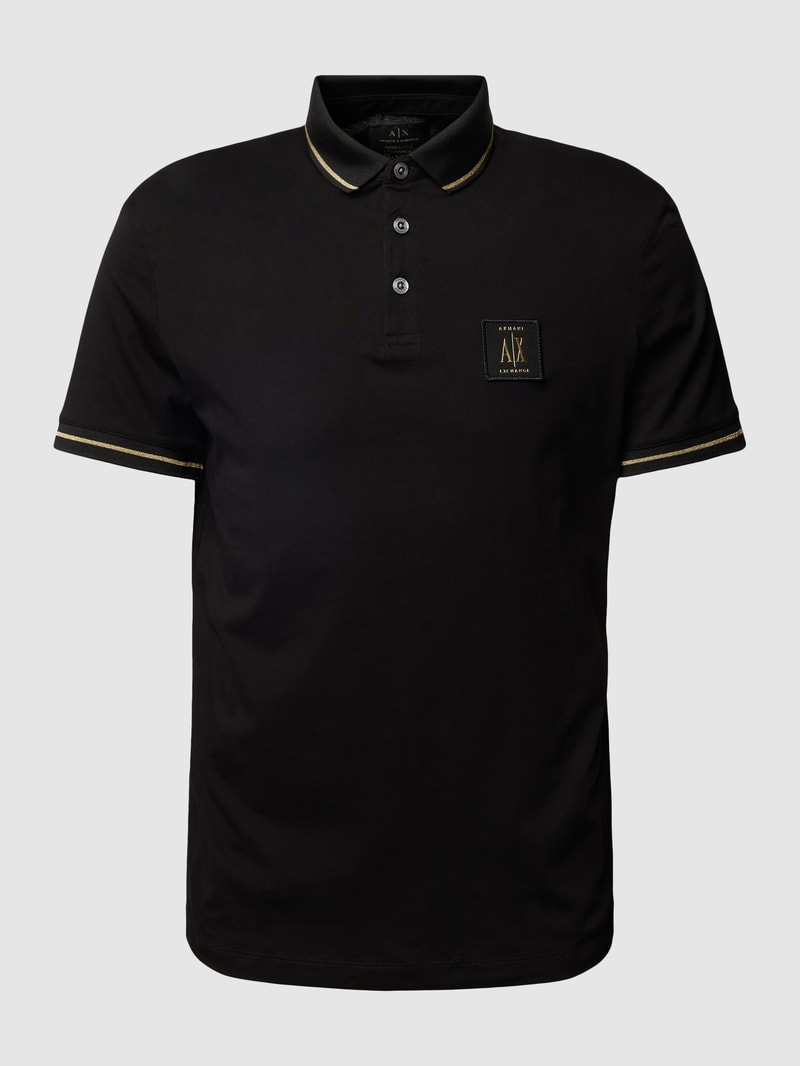 Poloshirt mit Label-Patch in schwarz