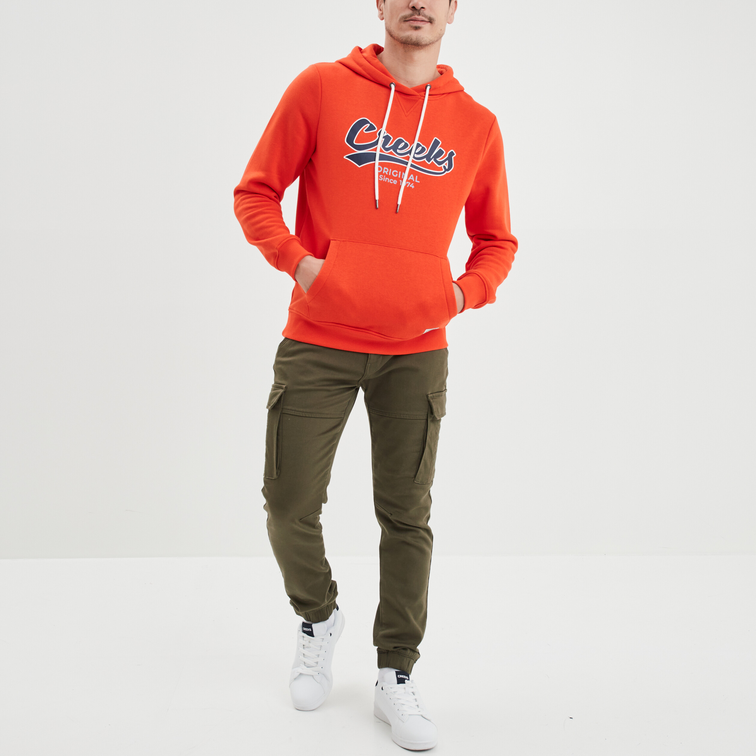 Sweat à capuche hoodie Creeks orange homme | La Halle