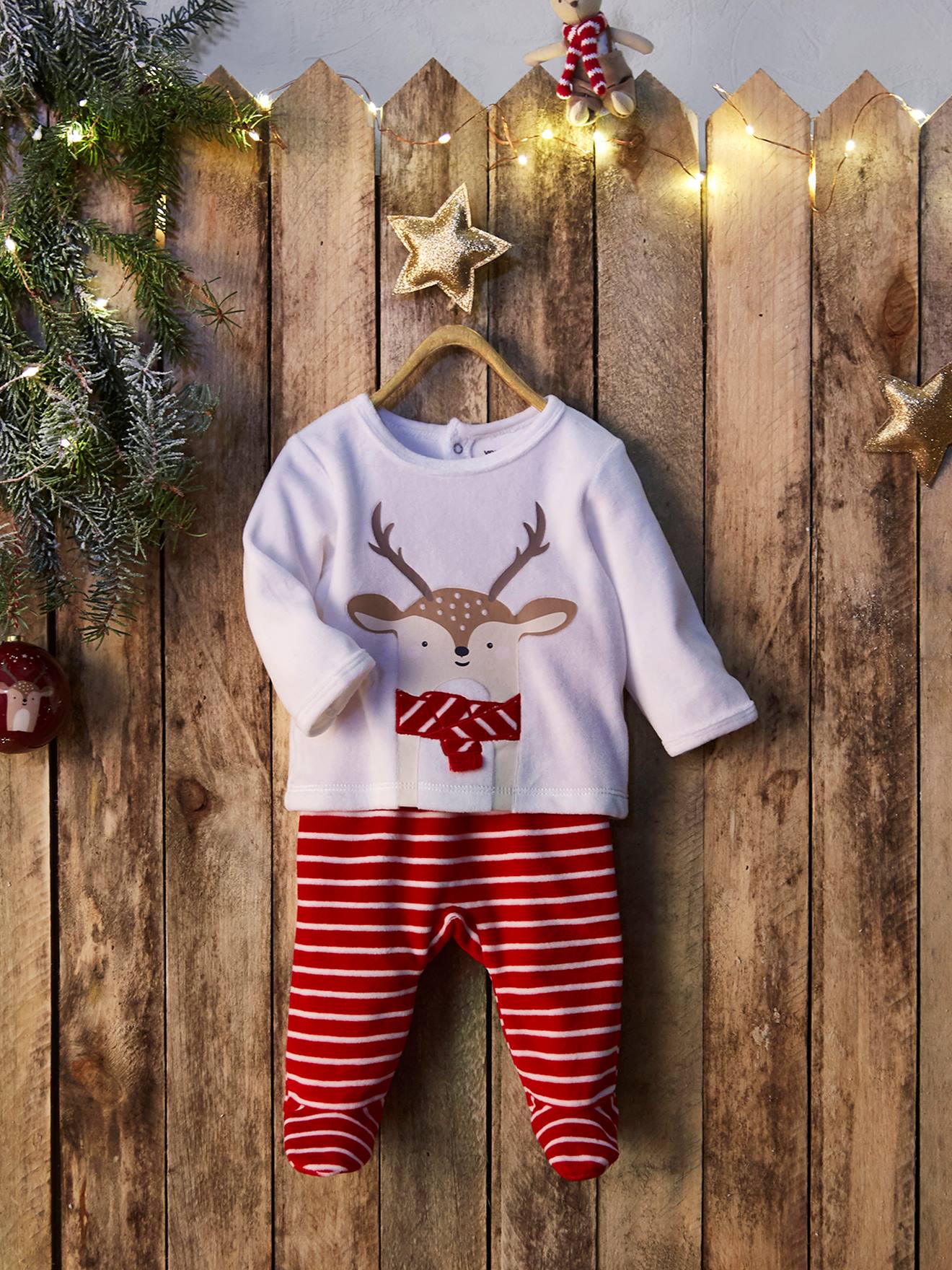 Pyjama 2 pièces en velours bébé Noël ivoire