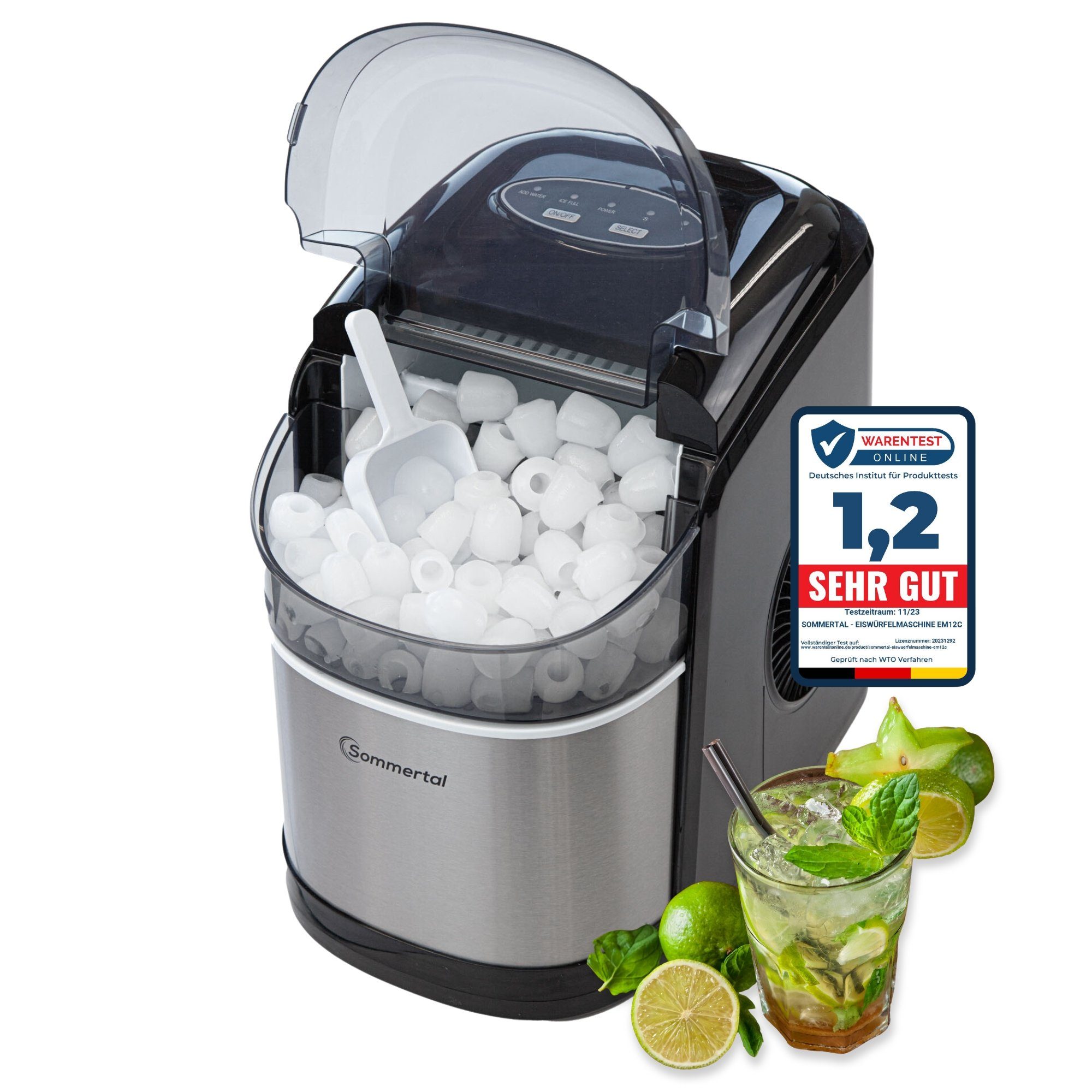 Sommertal Eiswürfelmaschine Sommertal Eiswürfelmaschine EM12C, Ice Maker, schnelle Eisherstellung ab 6 Minuten, 12kg pro Tag