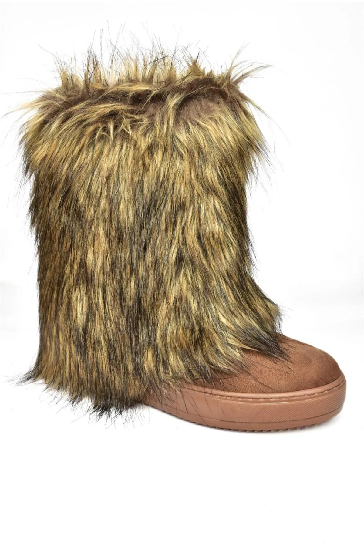 Fox Shoes  R602043002 Haarige Damenstiefel aus braunem Wildleder mit Keilabsatz