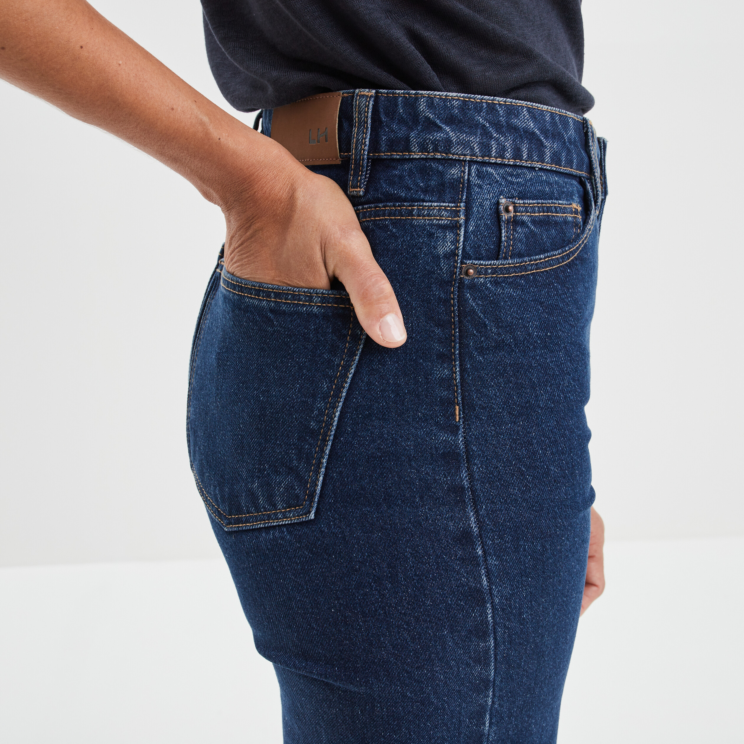 Jeans wide leg taille haute coton denim brut femme | La Halle