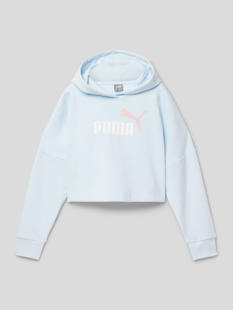 Cropped Hoodie mit Label-Print in hellblau