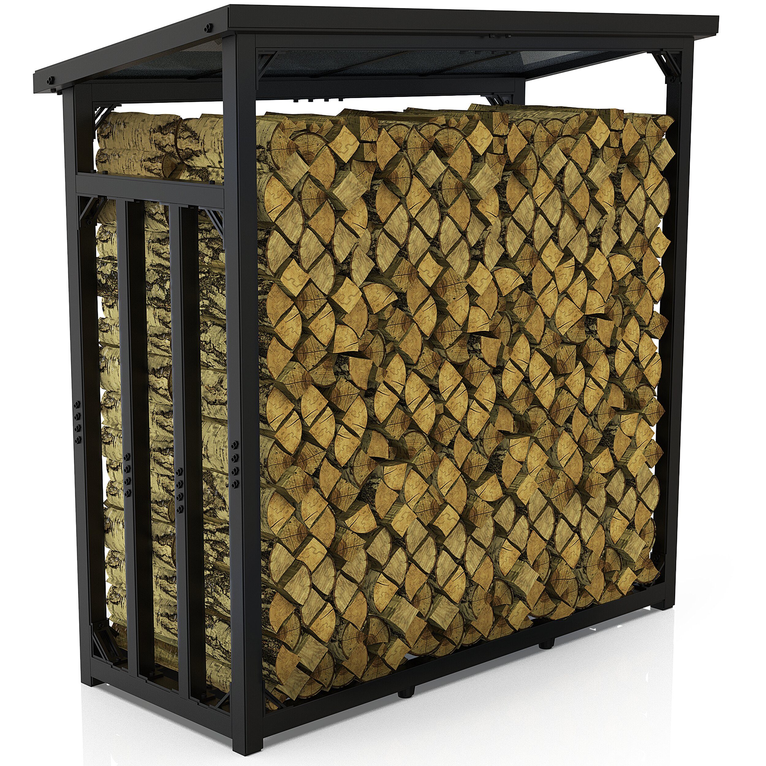 LAWA Living and Lifestyle Kaminholzregal Metall mit Dach VERZINKT Feuerholzregal außen Stapelhilfe Brennholz, BxTxH:188x70x188 cm, (Kaminholzunterstand, Brennholzregal), Stahl, 3t, für ca. 2,3³ RM, schwarz, schwere Qualität