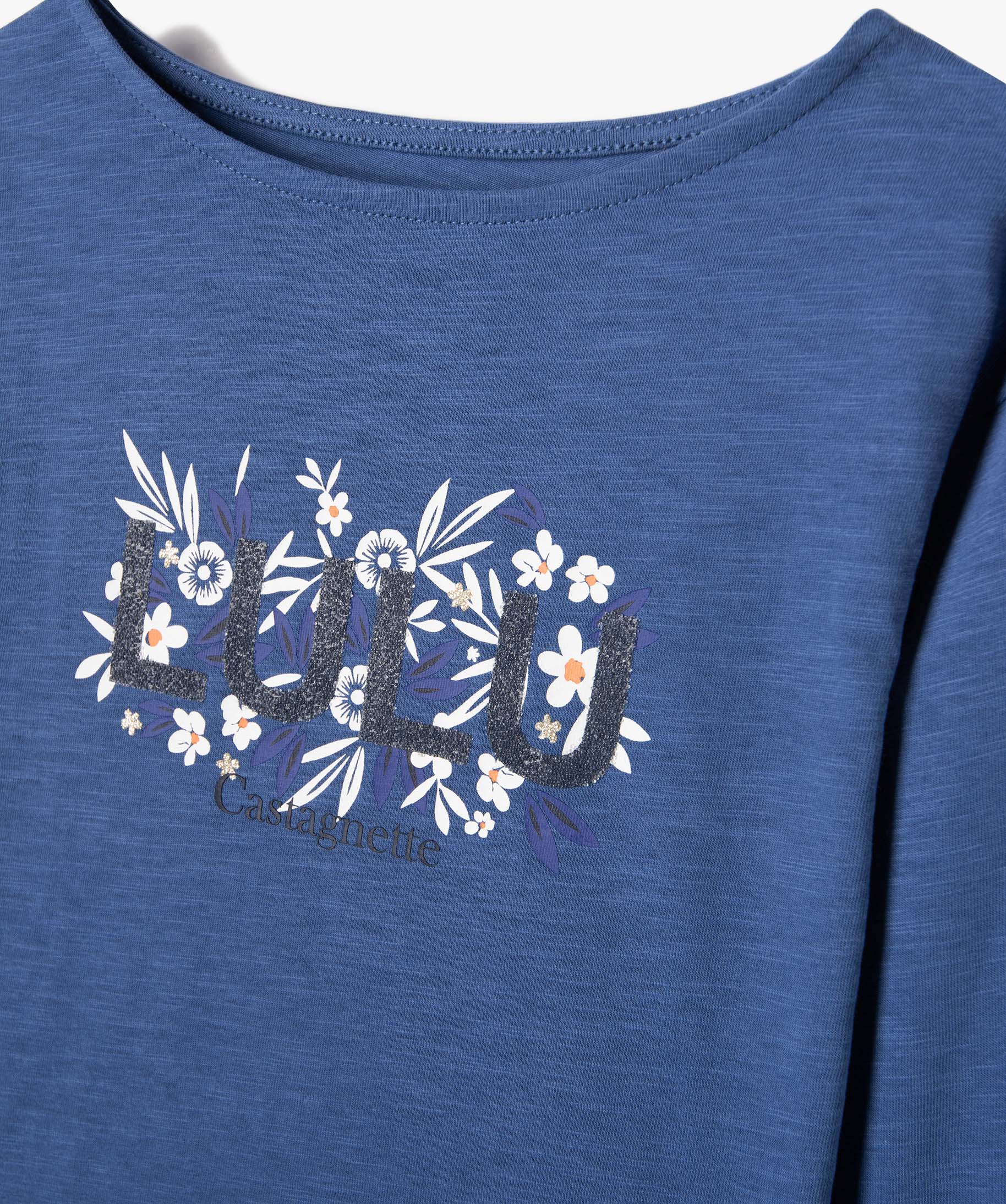 Tee-shirt fille à manches longues avec motif scintillant - ... bleu | GEMO
