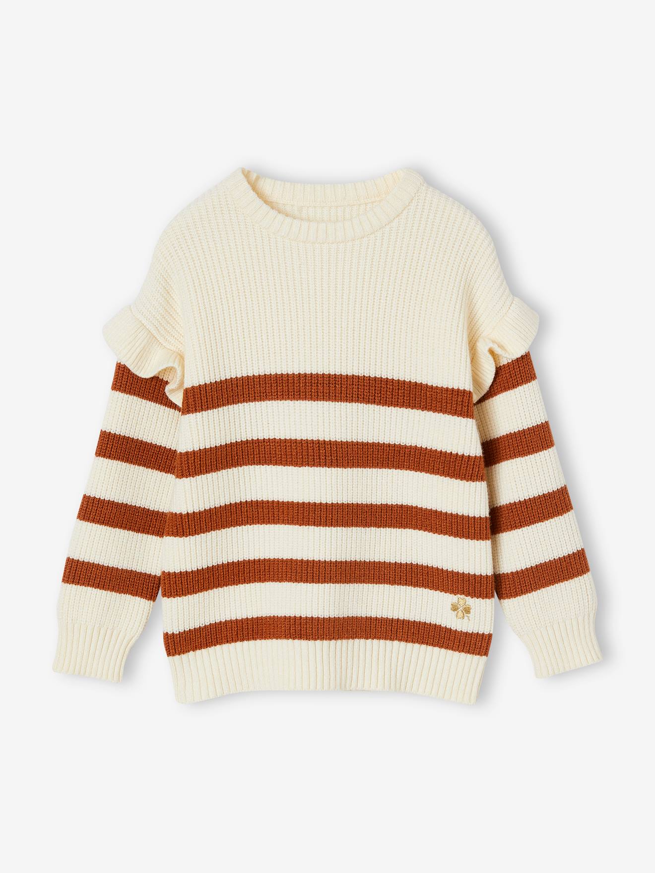 Pull manches volantées fille vert