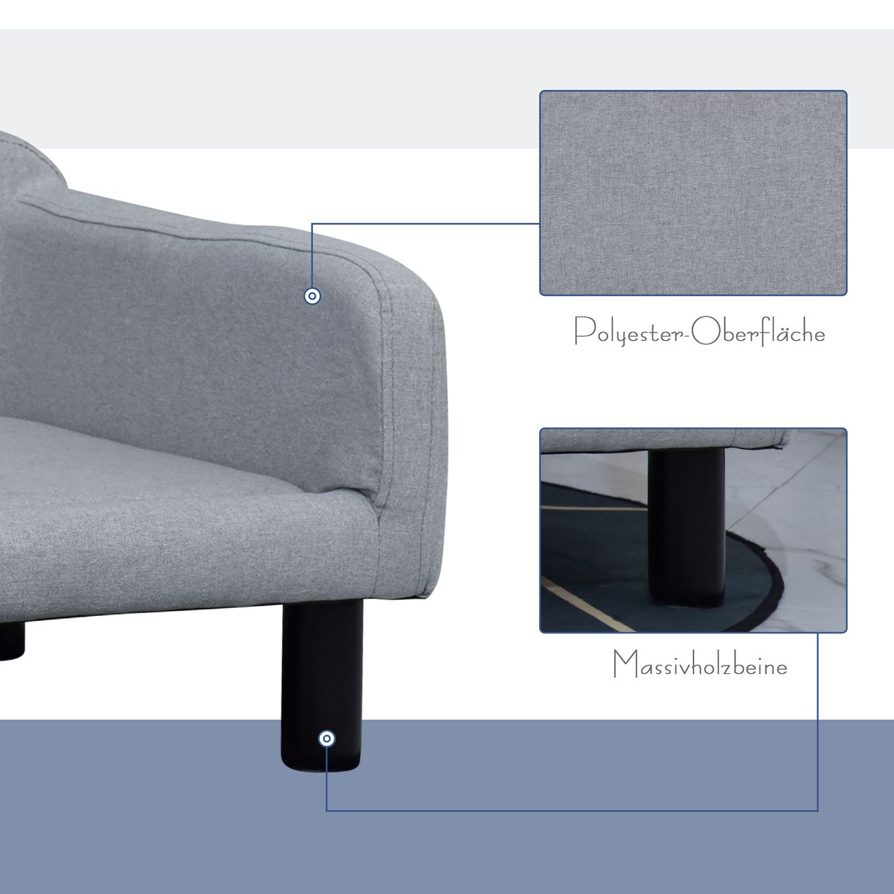 PawHut Hundesofa mit Weichem Bezug Haustiersofa Hundebett Katzensofa Holzbeinen