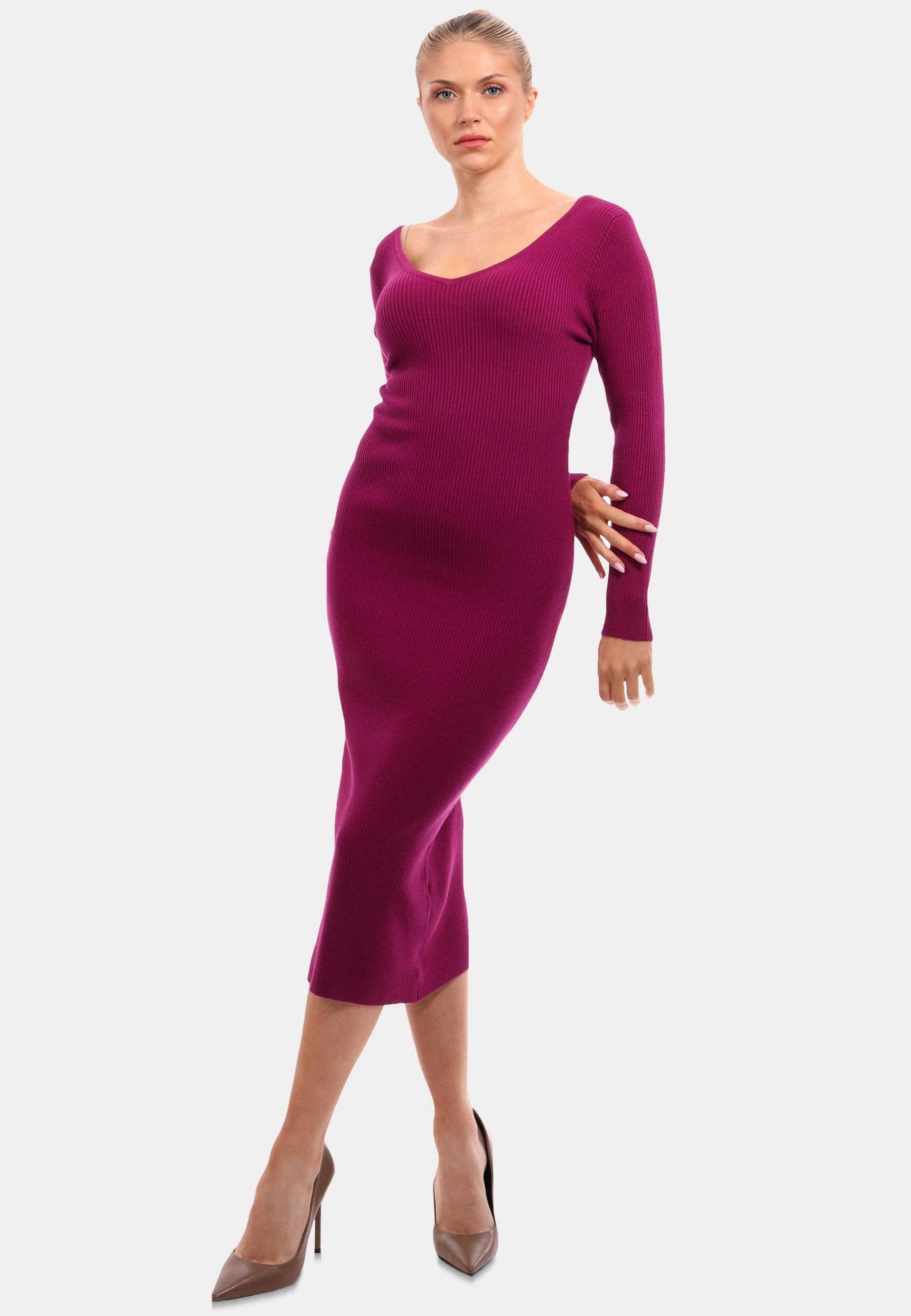YC Fashion & Style Strickkleid Strickkleid mit V-Ausschnitt KNIT DRESS (Kein Set, 1 -tlg) Langarm, in Unifarbe, mit V-Ausschnitt