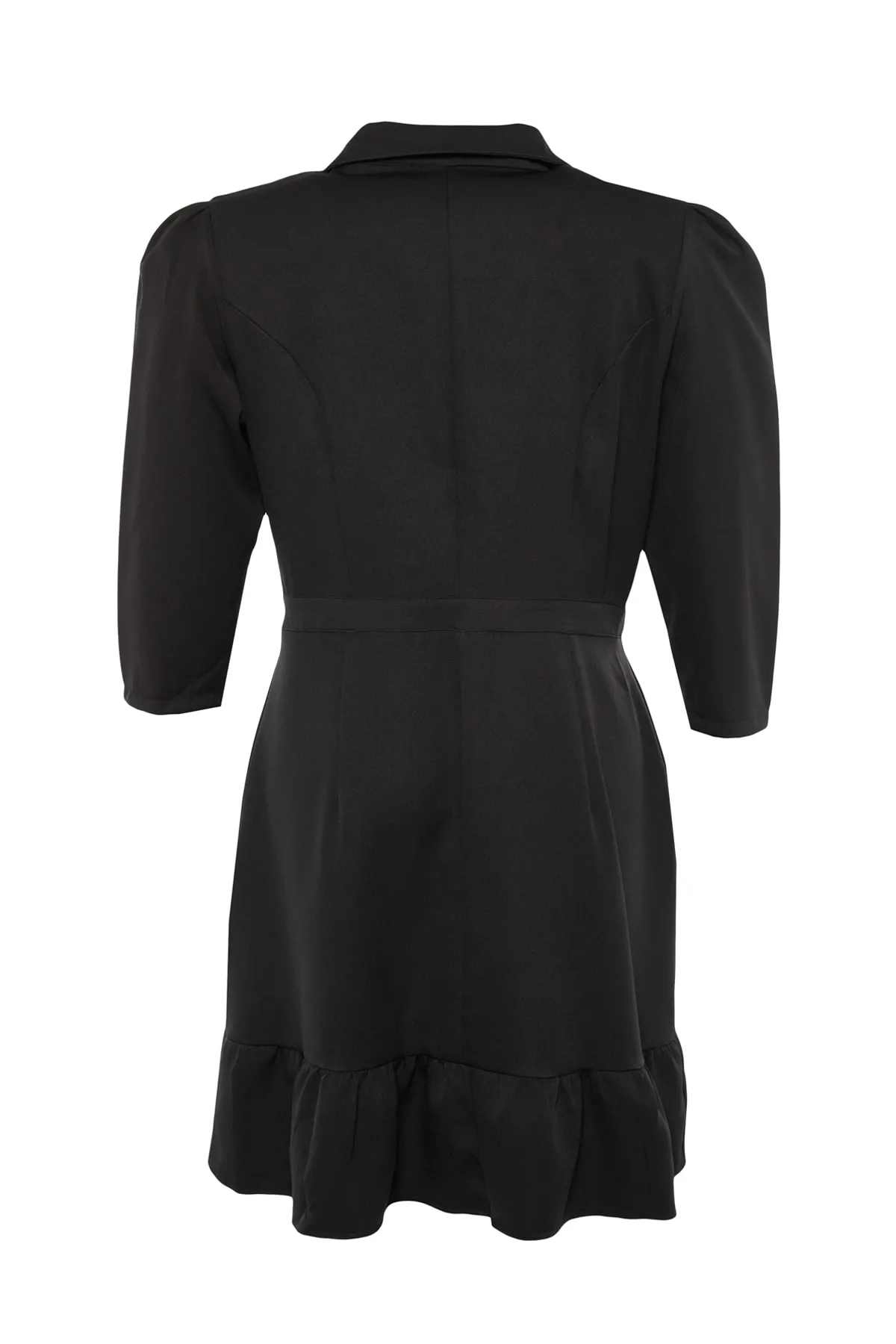 Trendyol Curve  Schwarzes, ungefüttertes, gewebtes Mini-Jackenkleid mit Dreiviertelärmeln in Übergröße TBBAW23AH00042