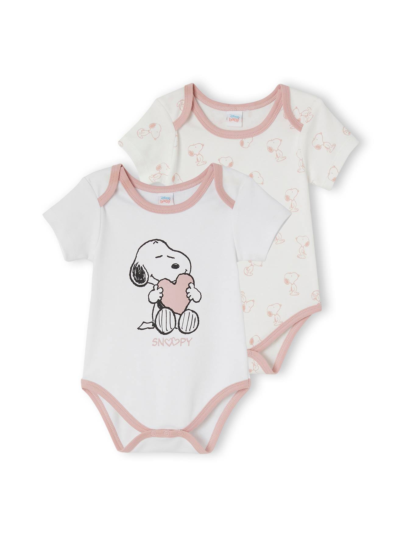 Lot de 2 bodies bébé fille Snoopy Peanuts® lot blanc et rose