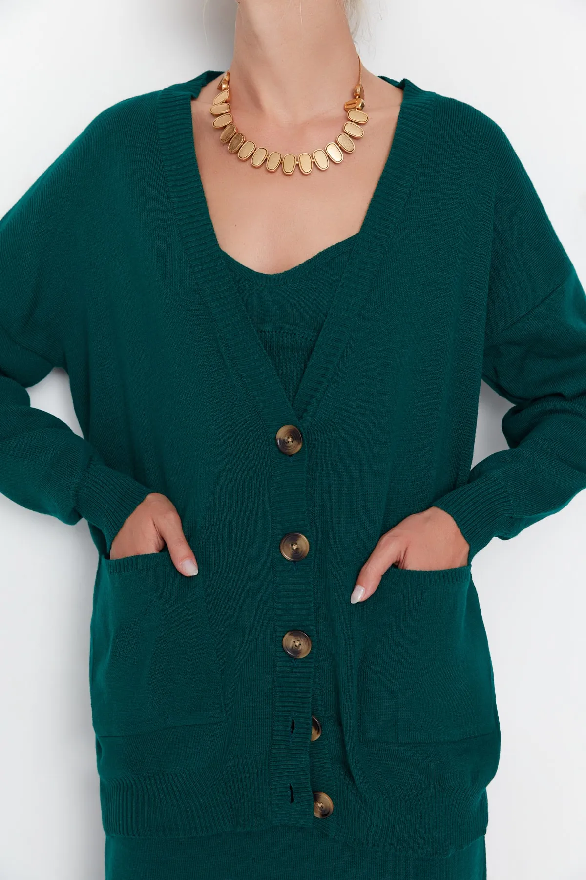 Trendyol Collection  Smaragdgrünes Strickoberteil- und -unterteil-Set TWOAW23AU00029