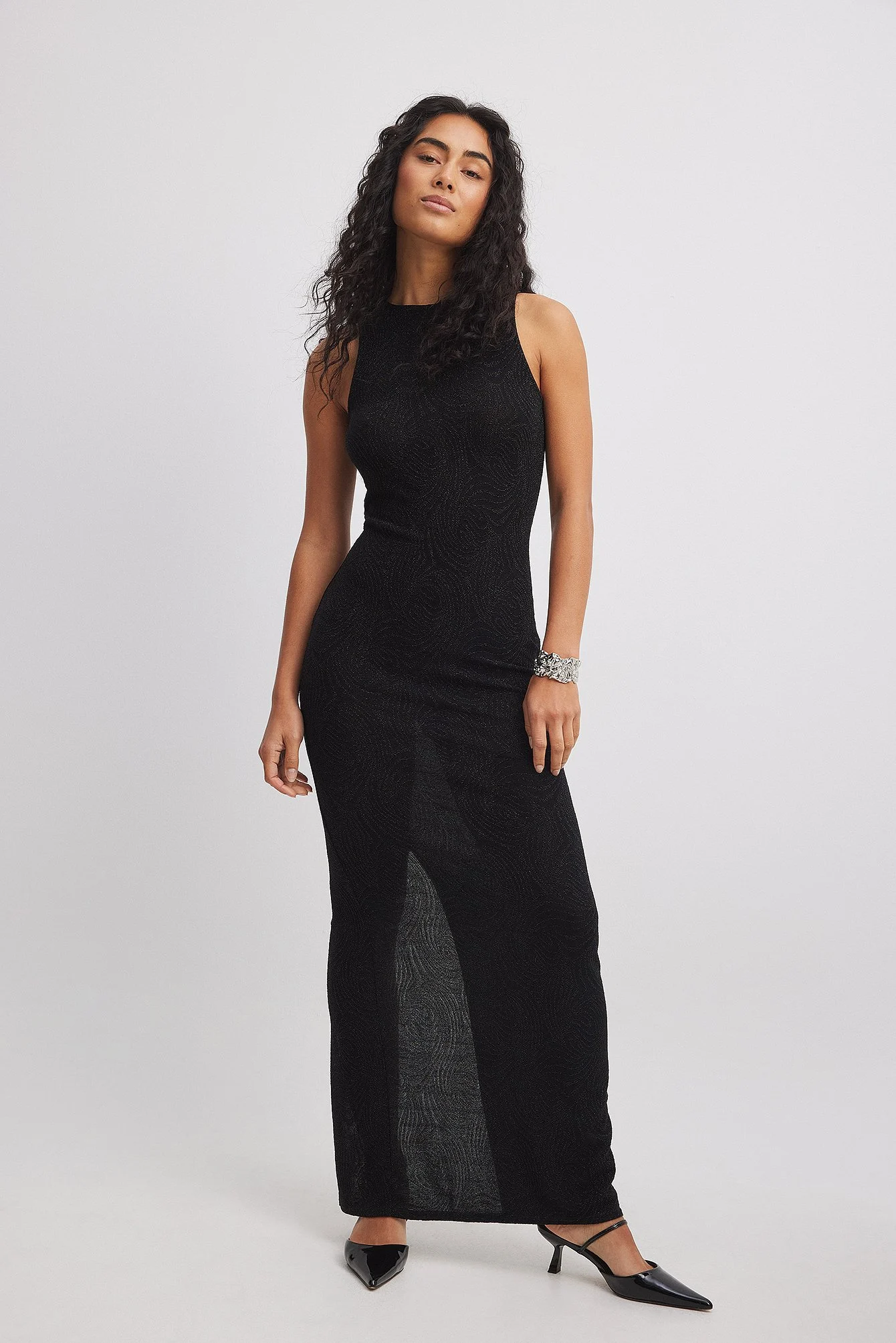 Ärmelloses Jacquard-Maxikleid mit Glitzer