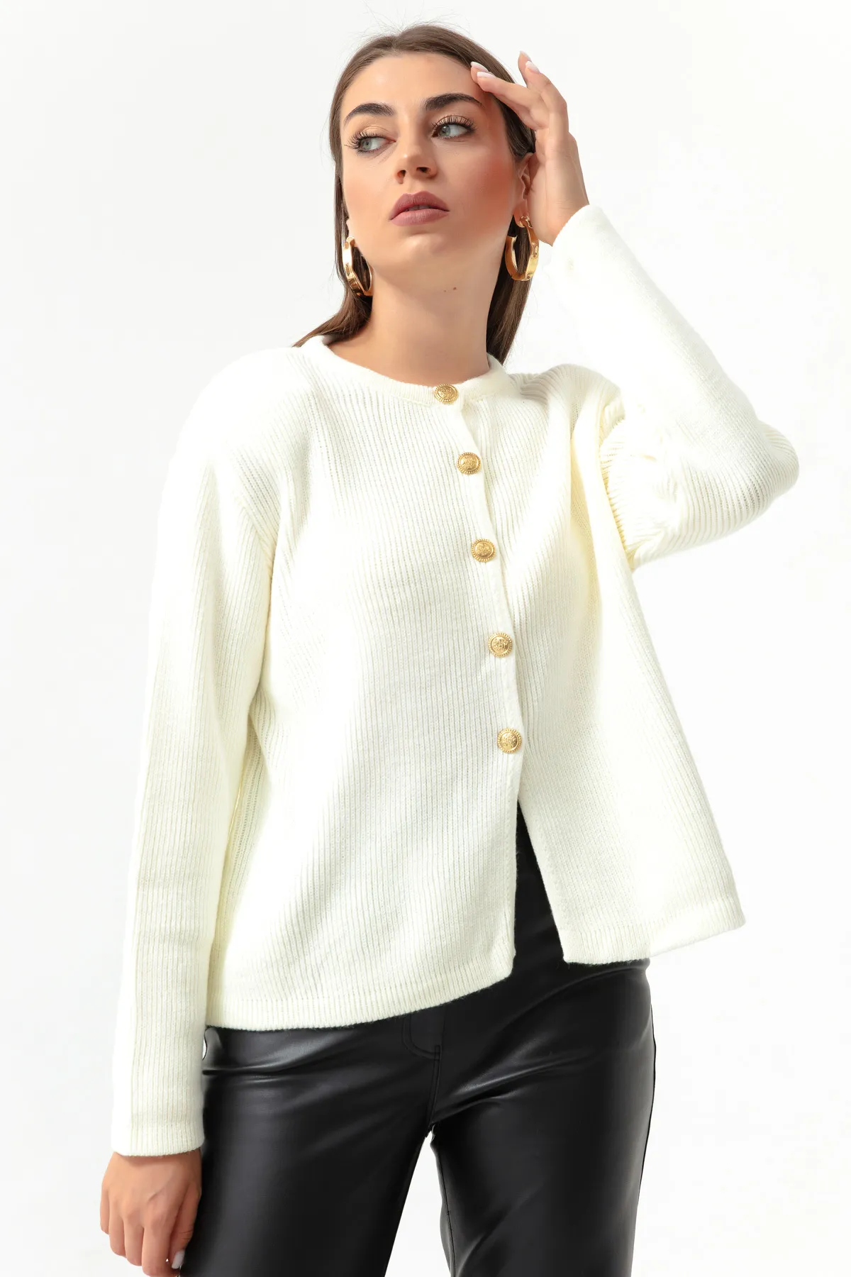 Lafaba  Wattierter Cardigan mit Knöpfen in Weißgold für Damen