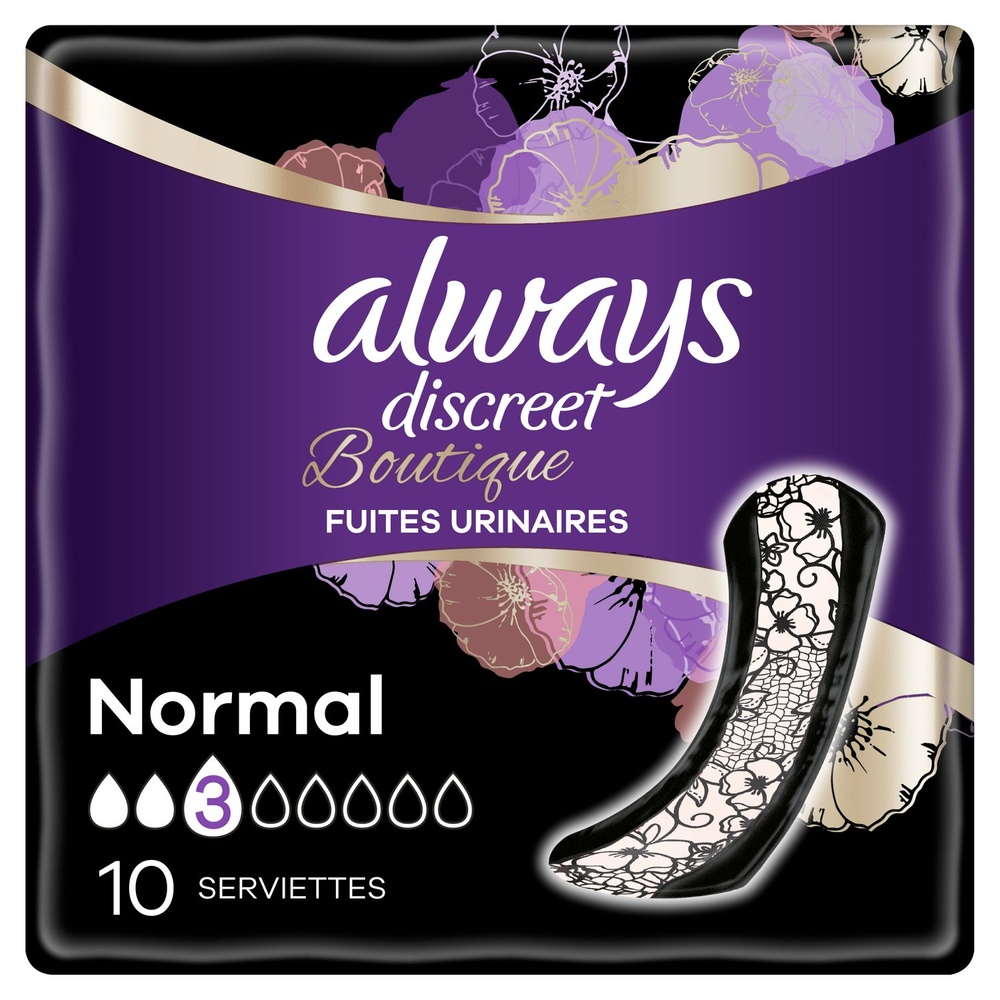 always Always Discreet Boutique Pour Fuites Urinaires x10 Serviettes Hygiéniques Pour Fuites Urinaires