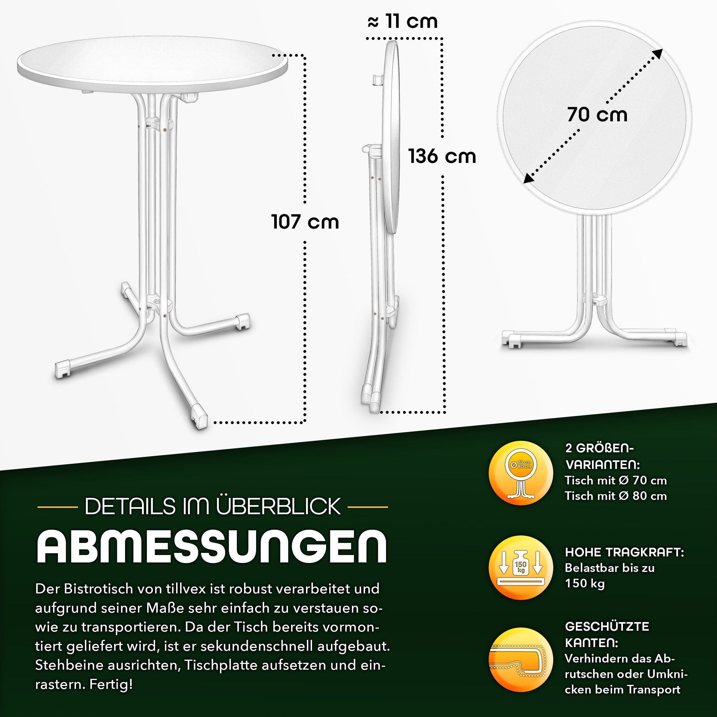 tillvex Stehtisch Gastro Stehtisch klappbar mit Husse Bistrotisch rund, FERTIG MONTIERT Klapptisch Partytisch Gartentisch