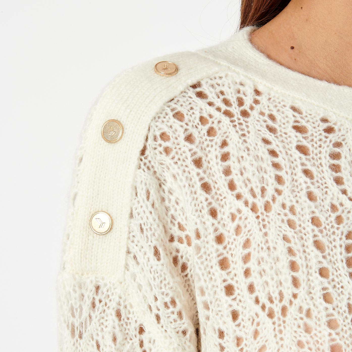 LOUIZ  Pull blanc ajouré femme