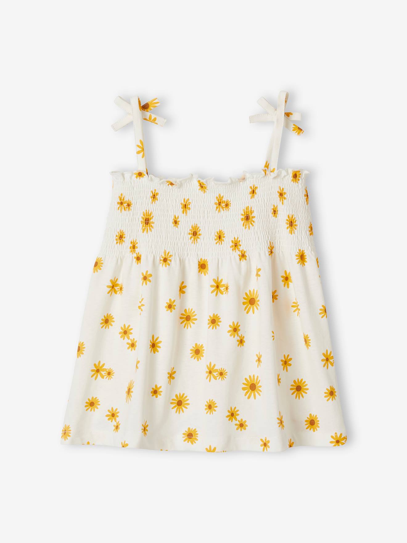 Débardeur à smocks imprimé fille écru imprimé