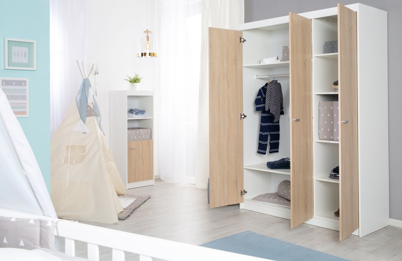 Roba SET „Gabriella“, inkl. Bett 70 x 140 cm, Wickelkommode breit mit Aufsatz & Schrank 3-türig