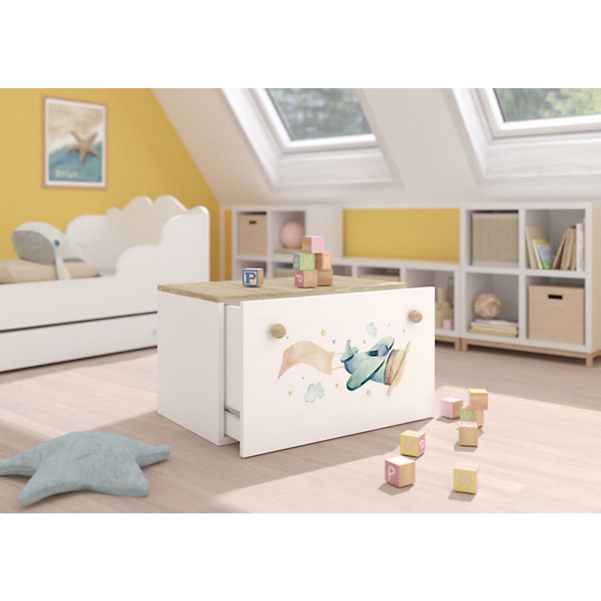 Spielzeugtruhe Sitztruhe Inga 70cm Motiv wählbar mit 1 Schublade