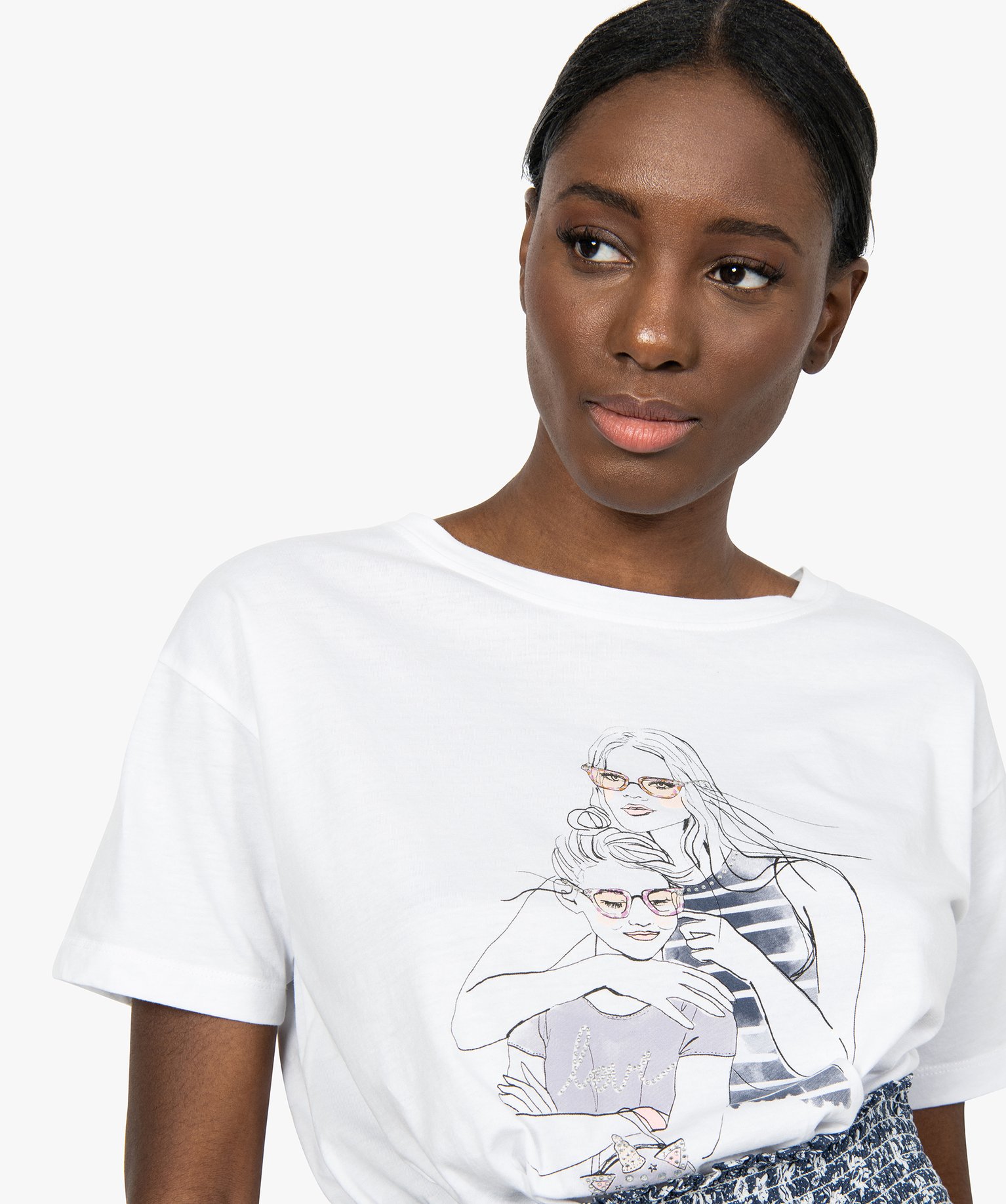 Tee-shirt femme avec motif mère fille et strass imprime | GEMO